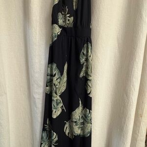 Dress Forum Black Dress with Green Leaf Pattern